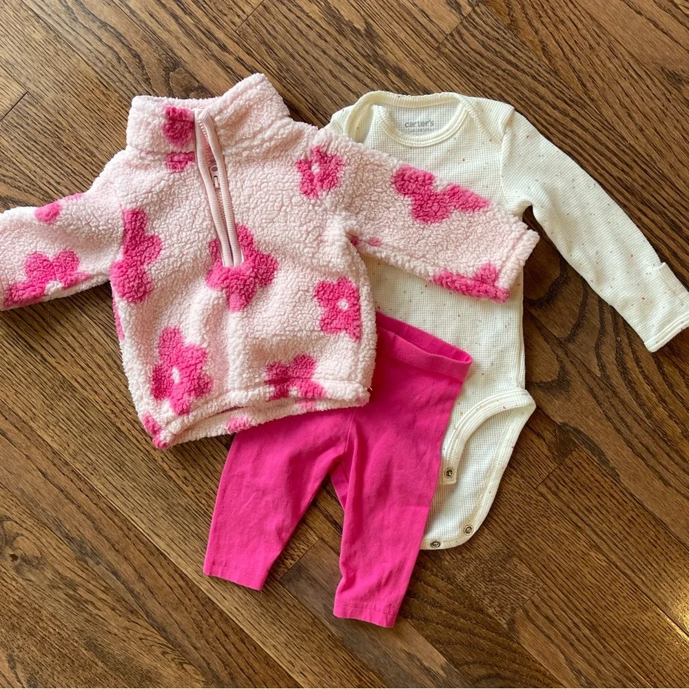 Cozy Baby Fleece Outfit Set Pink Sherpa Carter’s 0-3M
